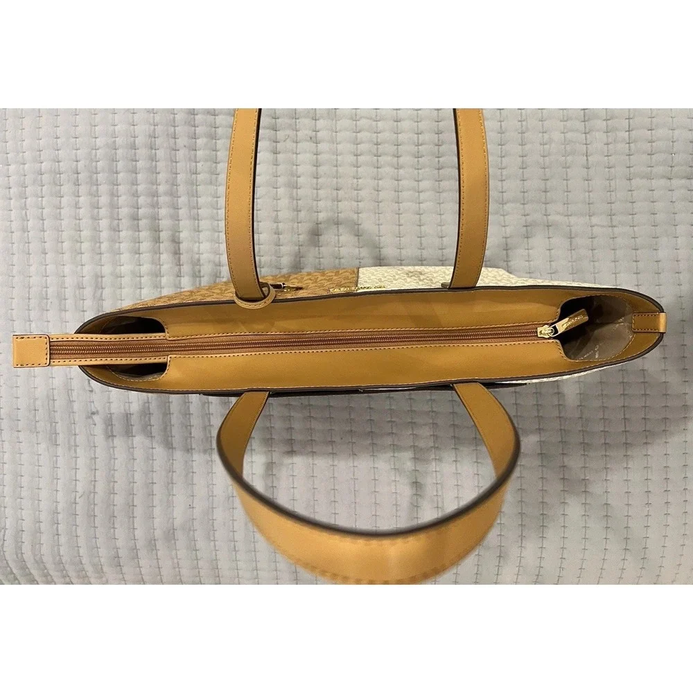 Michael Kors Jet Set Tote Bag Two-Tone MK Signature Logo Shoulder‎ Bag Medium